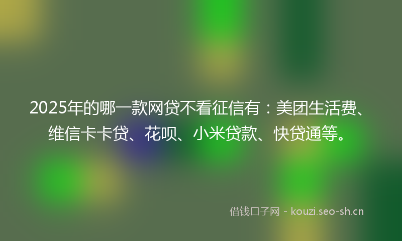2025年的哪一款网贷不看征信有：美团生活费、维信卡卡贷、花呗、小米贷款、快贷通等。