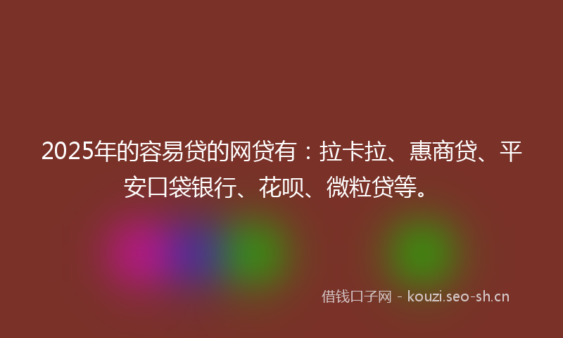 2025年的容易贷的网贷有：拉卡拉、惠商贷、平安口袋银行、花呗、微粒贷等。