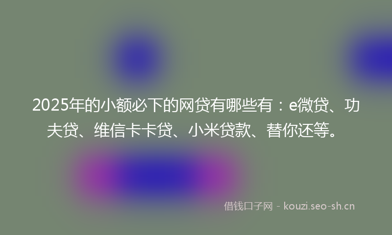 2025年的小额必下的网贷有哪些有：e微贷、功夫贷、维信卡卡贷、小米贷款、替你还等。