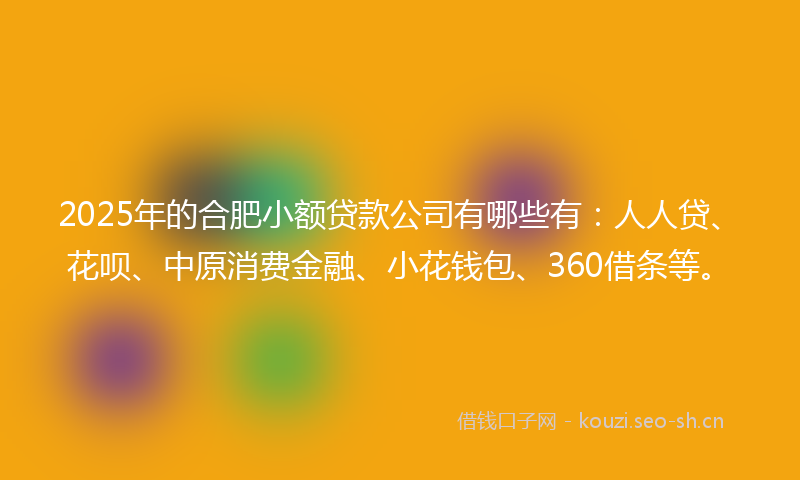 2025年的合肥小额贷款公司有哪些有：人人贷、花呗、中原消费金融、小花钱包、360借条等。
