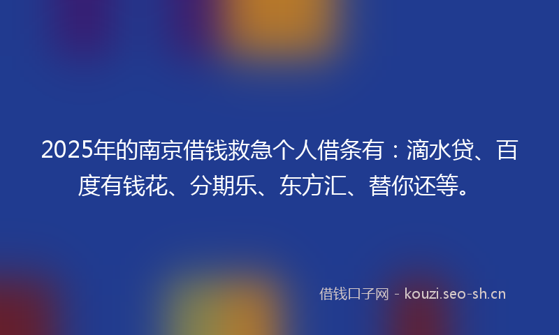 2025年的南京借钱救急个人借条有:滴水贷、百度有钱花、分期乐、东方汇、替你还等。