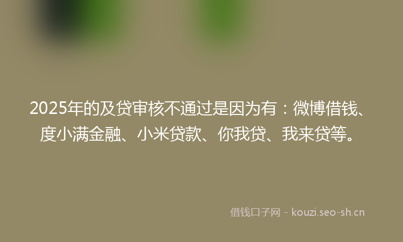 2025年的及贷审核不通过是因为有：微博借钱、度小满金融、小米贷款、你我贷、我来贷等。