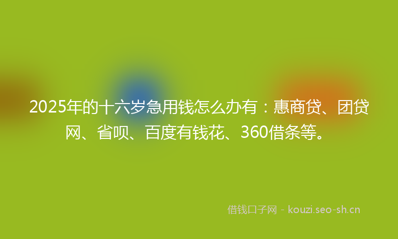 2025年的十六岁急用钱怎么办有:惠商贷、团贷网、省呗、百度有钱花、360借条等。