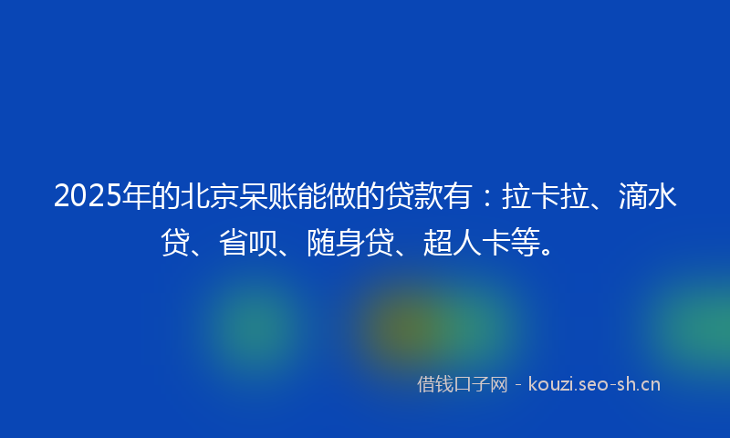 2025年的北京呆账能做的贷款有：拉卡拉、滴水贷、省呗、随身贷、超人卡等。