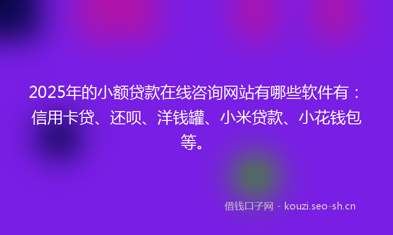 2025年的小额贷款在线咨询网站有哪些软件有：信用卡贷、还呗、洋钱罐、小米贷款、小花钱包等。
