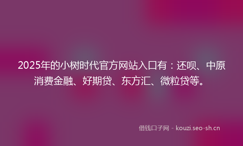 2025年的小树时代官方网站入口有：还呗、中原消费金融、好期贷、东方汇、微粒贷等。