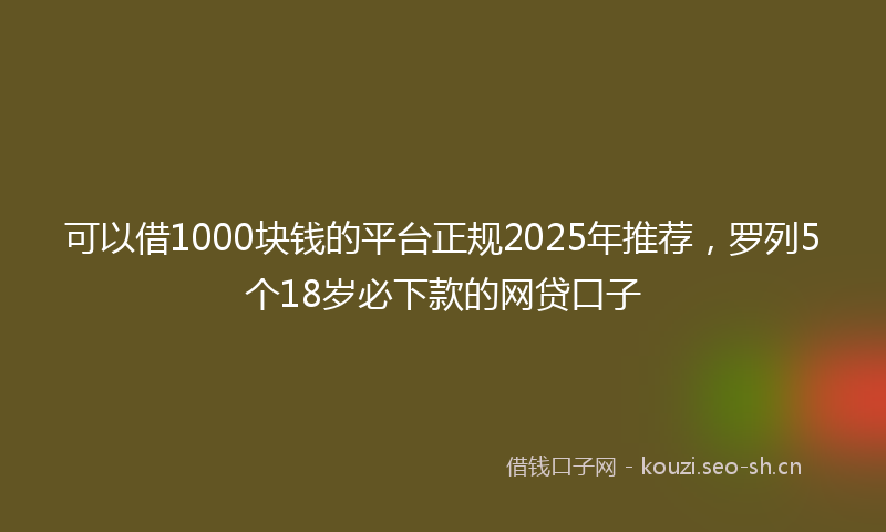 可以借1000块钱的平台正规2025年推荐，罗列5个18岁必下款的网贷口子