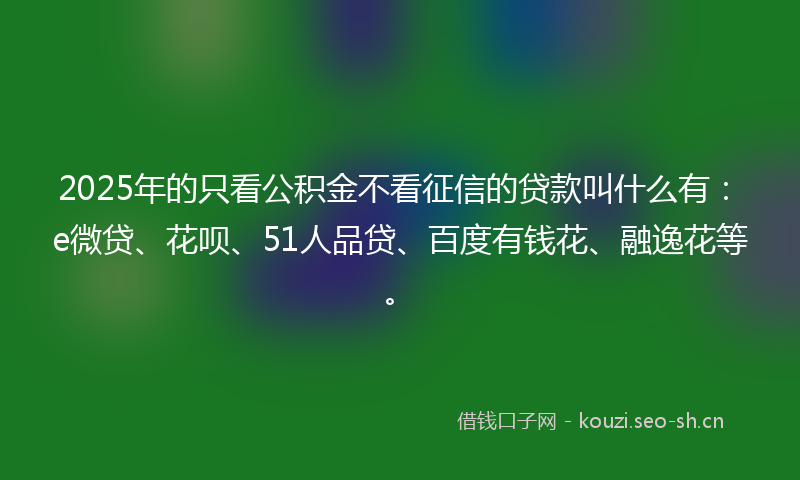 2025年的只看公积金不看征信的贷款叫什么有：e微贷、花呗、51人品贷、百度有钱花、融逸花等。