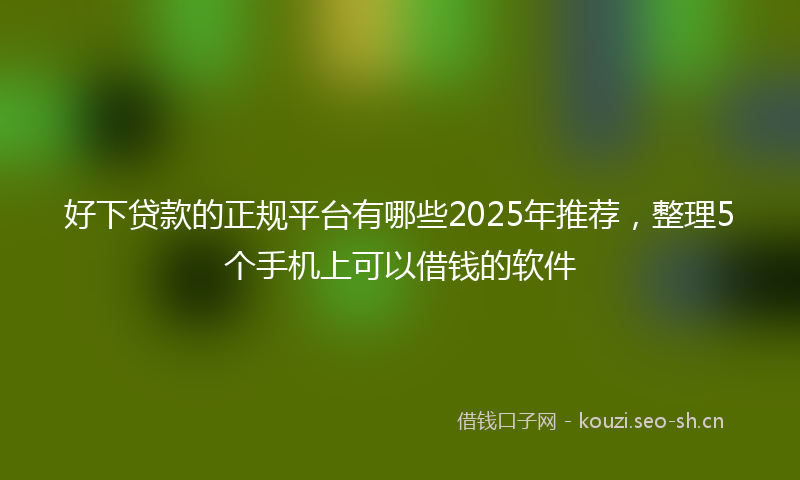 好下贷款的正规平台有哪些2025年推荐，整理5个手机上可以借钱的软件