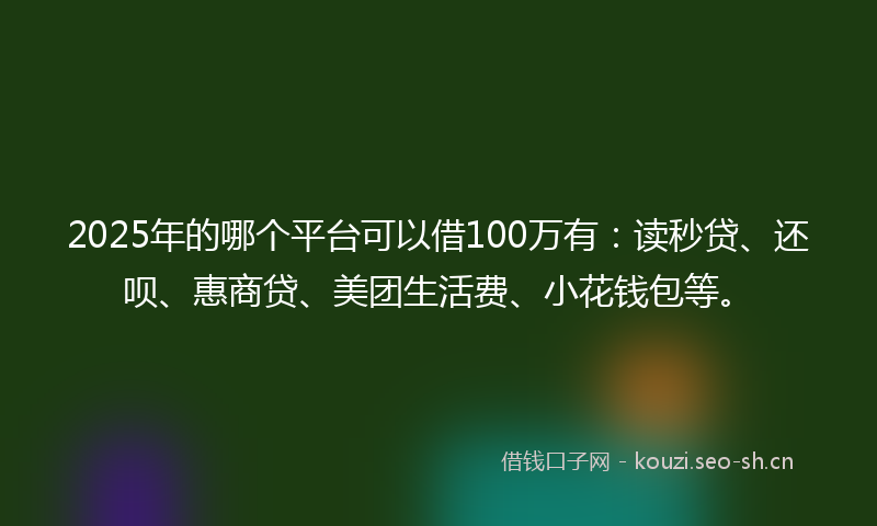 2025年的哪个平台可以借100万有：读秒贷、还呗、惠商贷、美团生活费、小花钱包等。