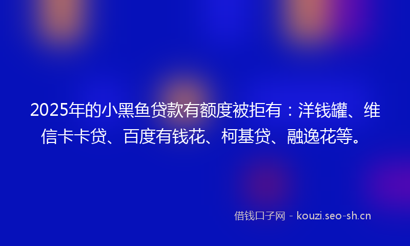 2025年的小黑鱼贷款有额度被拒有：洋钱罐、维信卡卡贷、百度有钱花、柯基贷、融逸花等。