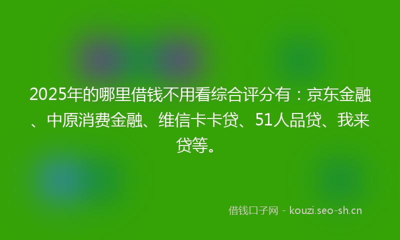 2025年的哪里借钱不用看综合评分有：京东金融、中原消费金融、维信卡卡贷、51人品贷、我来贷等。