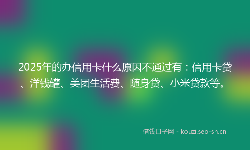 2025年的办信用卡什么原因不通过有：信用卡贷、洋钱罐、美团生活费、随身贷、小米贷款等。