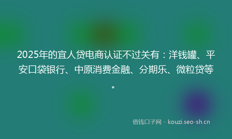 2025年的宜人贷电商认证不过关有：洋钱罐、平安口袋银行、中原消费金融、分期乐、微粒贷等。