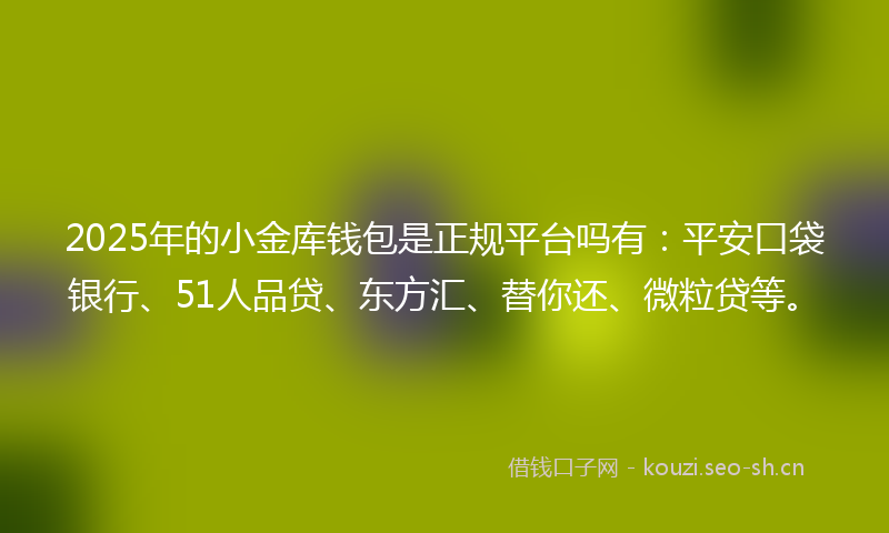 2025年的小金库钱包是正规平台吗有：平安口袋银行、51人品贷、东方汇、替你还、微粒贷等。