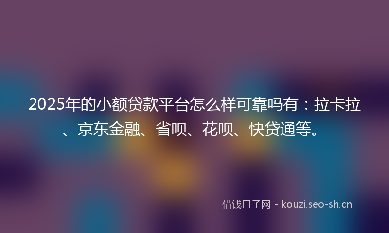 2025年的小额贷款平台怎么样可靠吗有：拉卡拉、京东金融、省呗、花呗、快贷通等。