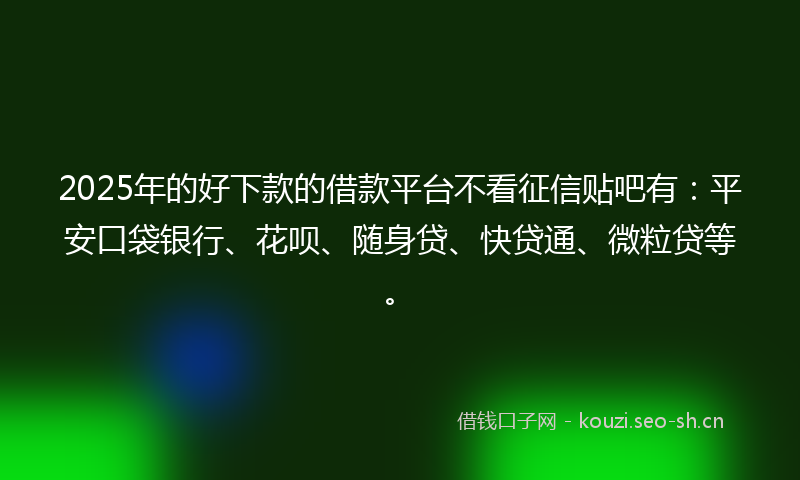 2025年的好下款的借款平台不看征信贴吧有：平安口袋银行、花呗、随身贷、快贷通、微粒贷等。