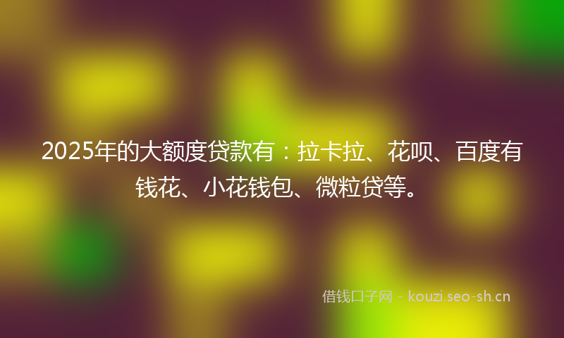 2025年的大额度贷款有：拉卡拉、花呗、百度有钱花、小花钱包、微粒贷等。