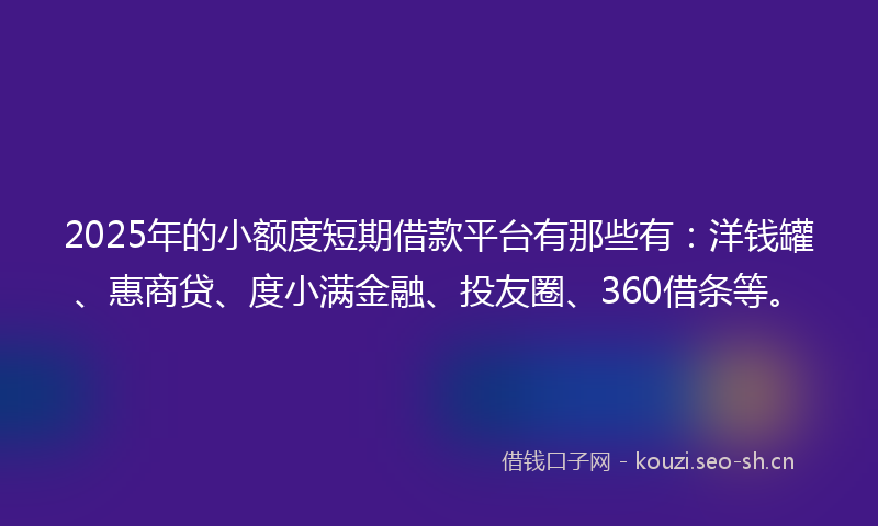 2025年的小额度短期借款平台有那些有：洋钱罐、惠商贷、度小满金融、投友圈、360借条等。