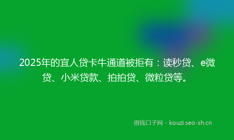 2025年的宜人贷卡牛通道被拒有:读秒贷、e微贷、小米贷款、拍拍贷、微粒贷等。