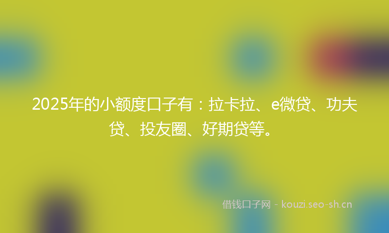 2025年的小额度口子有：拉卡拉、e微贷、功夫贷、投友圈、好期贷等。