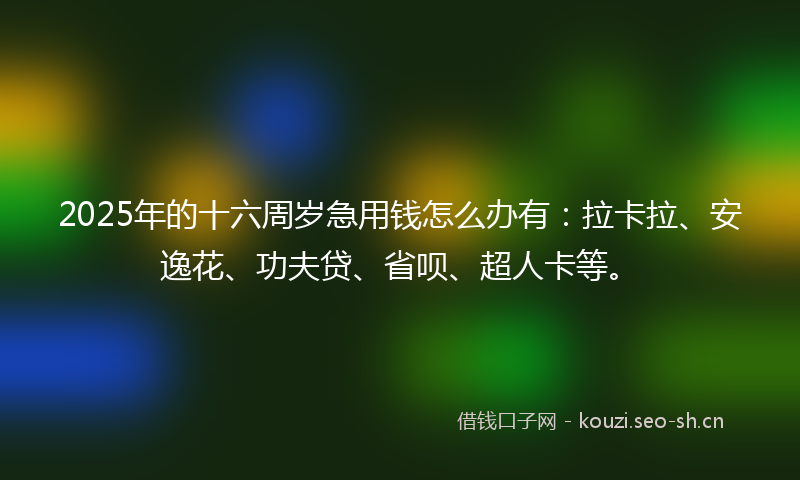 2025年的十六周岁急用钱怎么办有:拉卡拉、安逸花、功夫贷、省呗、超人卡等。