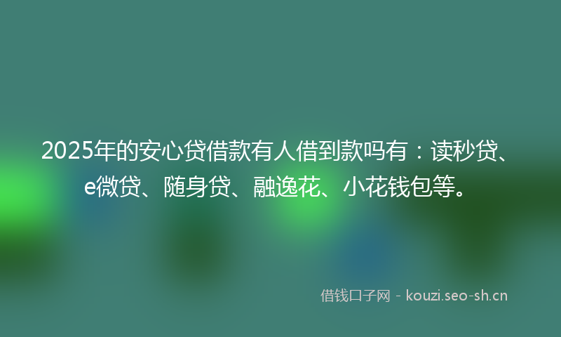 2025年的安心贷借款有人借到款吗有：读秒贷、e微贷、随身贷、融逸花、小花钱包等。