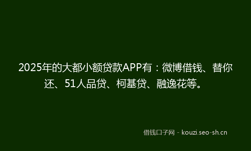 2025年的大都小额贷款APP有：微博借钱、替你还、51人品贷、柯基贷、融逸花等。
