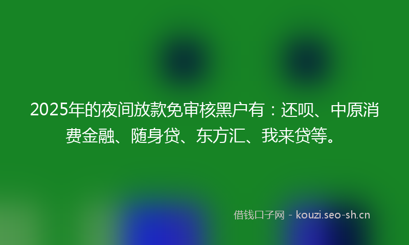2025年的夜间放款免审核黑户有：还呗、中原消费金融、随身贷、东方汇、我来贷等。