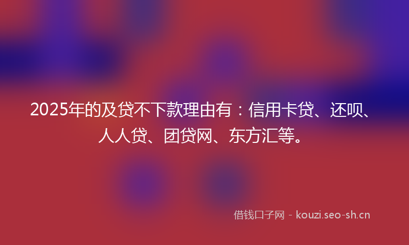 2025年的及贷不下款理由有：信用卡贷、还呗、人人贷、团贷网、东方汇等。