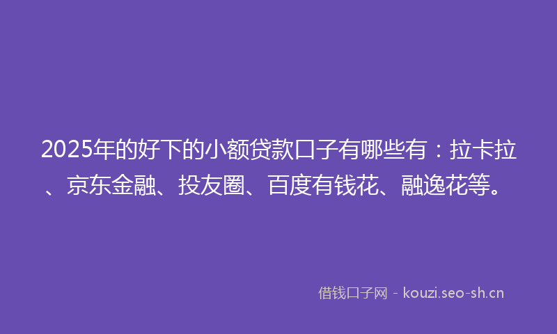 2025年的好下的小额贷款口子有哪些有：拉卡拉、京东金融、投友圈、百度有钱花、融逸花等。
