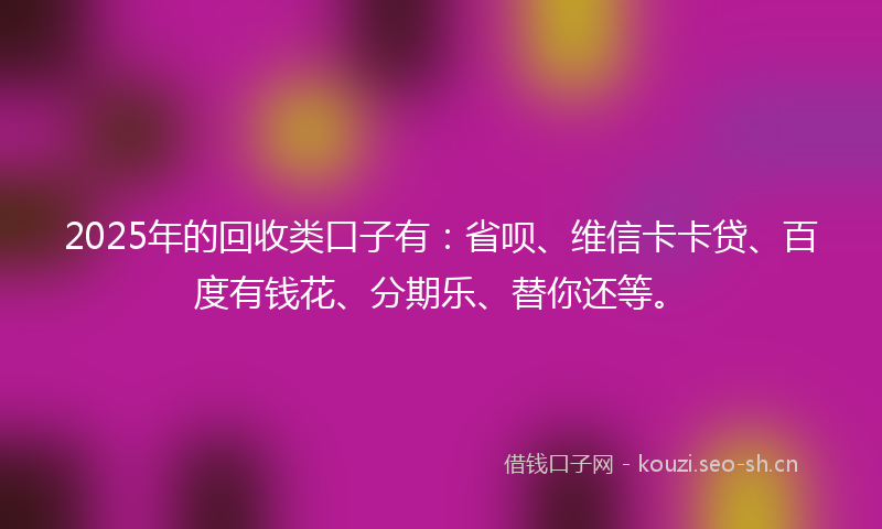 2025年的回收类口子有:省呗、维信卡卡贷、百度有钱花、分期乐、替你还等。