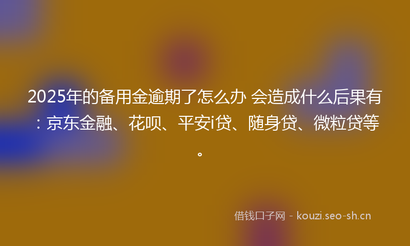 2025年的备用金逾期了怎么办 会造成什么后果有：京东金融、花呗、平安i贷、随身贷、微粒贷等。