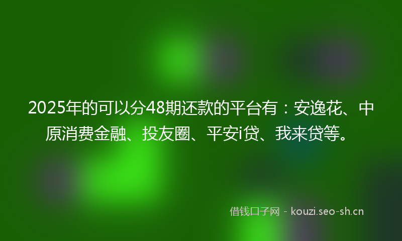 2025年的可以分48期还款的平台有：安逸花、中原消费金融、投友圈、平安i贷、我来贷等。
