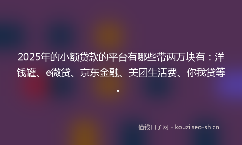 2025年的小额贷款的平台有哪些带两万块有：洋钱罐、e微贷、京东金融、美团生活费、你我贷等。