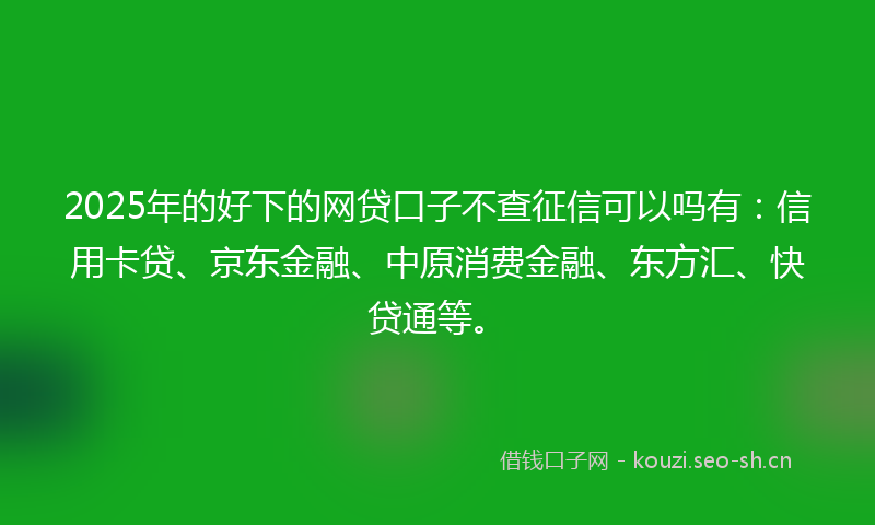2025年的好下的网贷口子不查征信可以吗有：信用卡贷、京东金融、中原消费金融、东方汇、快贷通等。
