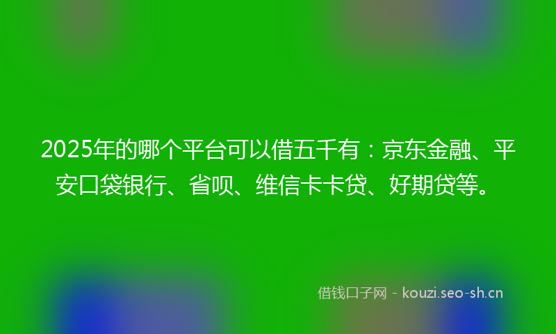 2025年的哪个平台可以借五千有：京东金融、平安口袋银行、省呗、维信卡卡贷、好期贷等。