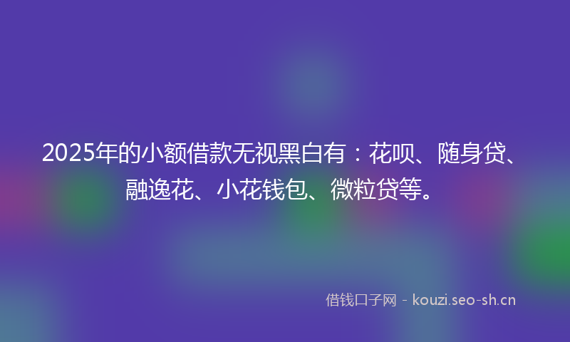 2025年的小额借款无视黑白有:花呗、随身贷、融逸花、小花钱包、微粒贷等。