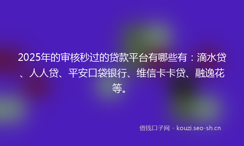 2025年的审核秒过的贷款平台有哪些有：滴水贷、人人贷、平安口袋银行、维信卡卡贷、融逸花等。