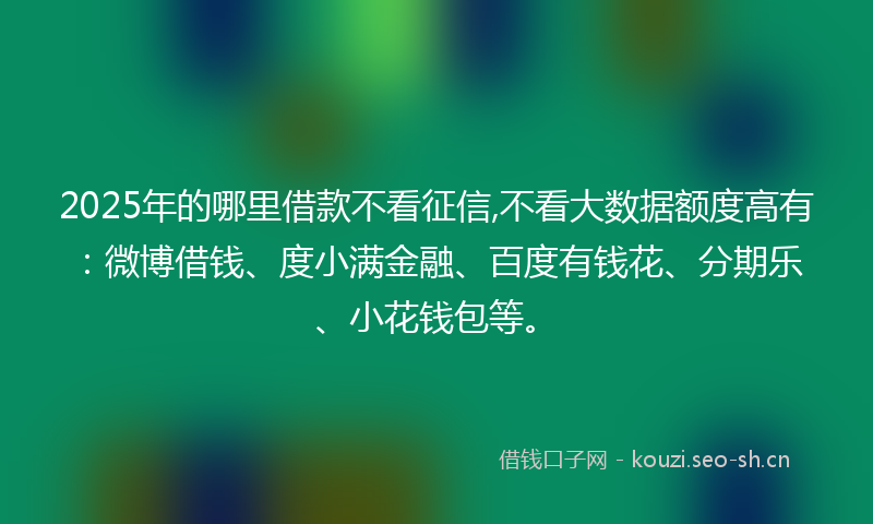 2025年的哪里借款不看征信,不看大数据额度高有：微博借钱、度小满金融、百度有钱花、分期乐、小花钱包等。
