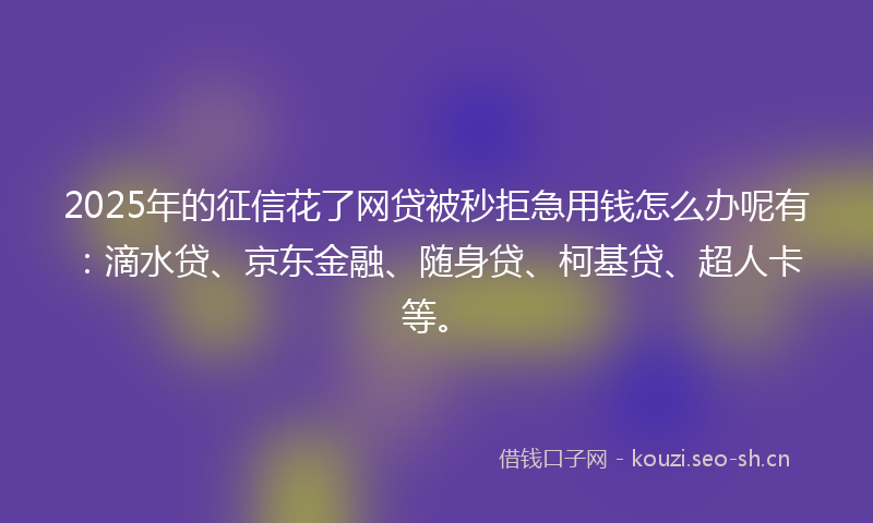 2025年的征信花了网贷被秒拒急用钱怎么办呢有：滴水贷、京东金融、随身贷、柯基贷、超人卡等。
