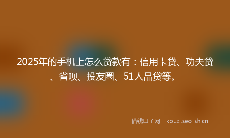2025年的手机上怎么贷款有：信用卡贷、功夫贷、省呗、投友圈、51人品贷等。