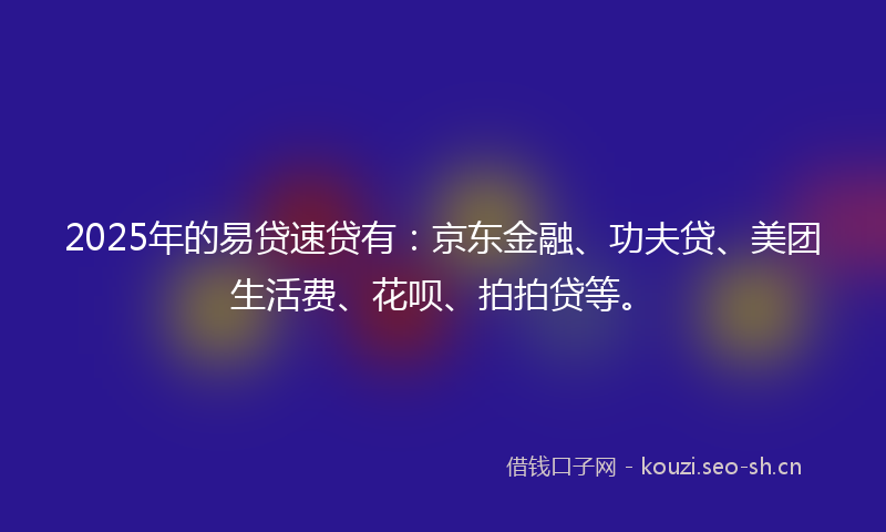 2025年的易贷速贷有：京东金融、功夫贷、美团生活费、花呗、拍拍贷等。