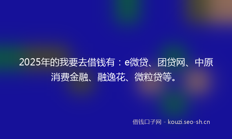 2025年的我要去借钱有：e微贷、团贷网、中原消费金融、融逸花、微粒贷等。