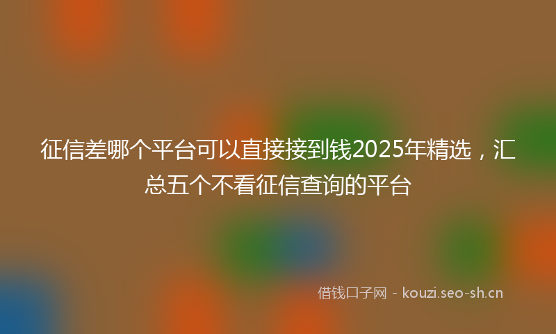 征信差哪个平台可以直接接到钱2025年精选，汇总五个不看征信查询的平台