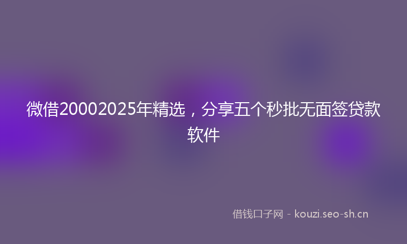 微借20002025年精选，分享五个秒批无面签贷款软件