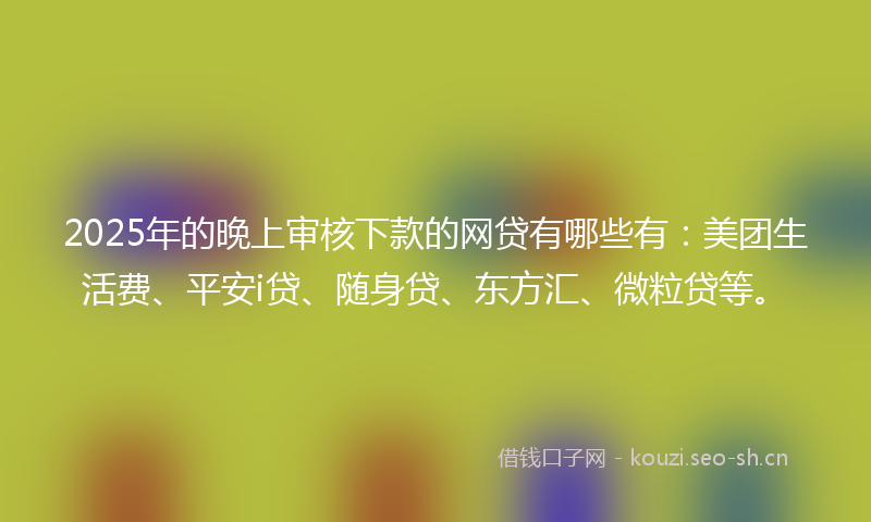 2025年的晚上审核下款的网贷有哪些有：美团生活费、平安i贷、随身贷、东方汇、微粒贷等。