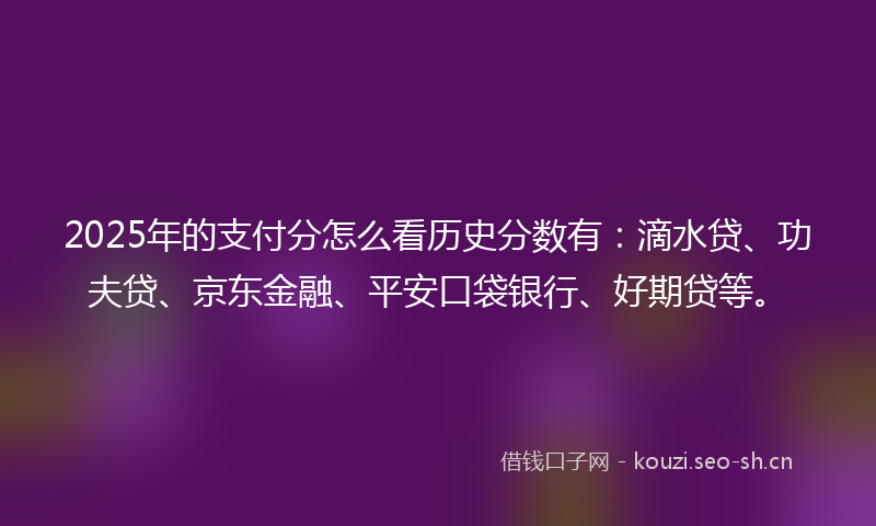 2025年的支付分怎么看历史分数有：滴水贷、功夫贷、京东金融、平安口袋银行、好期贷等。