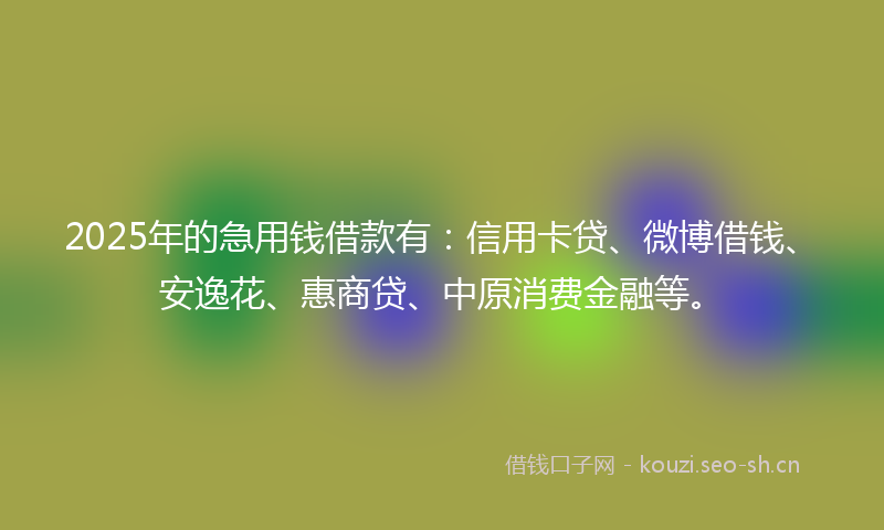 2025年的急用钱借款有：信用卡贷、微博借钱、安逸花、惠商贷、中原消费金融等。