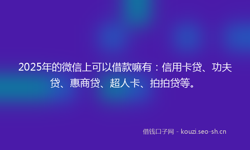 2025年的微信上可以借款嘛有：信用卡贷、功夫贷、惠商贷、超人卡、拍拍贷等。